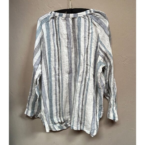 CP Shades Women's Livia Linen Popover Top Medium Deep V-Neck Long Sleeve New - Picture 2 of 9